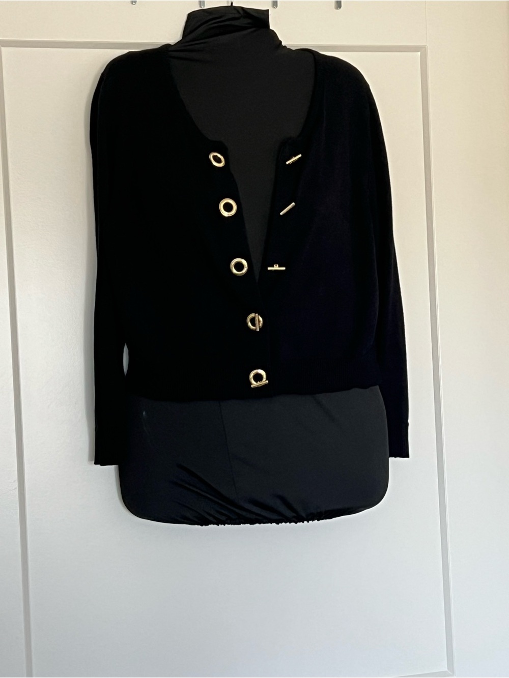 Calvin Klein Black Cardigan with Gold Accent Buttons